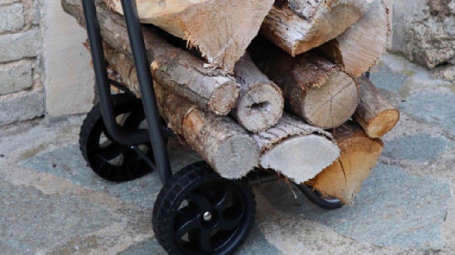 Chariot porte-bûche en acier gris à 2 roues Jardin et Saison